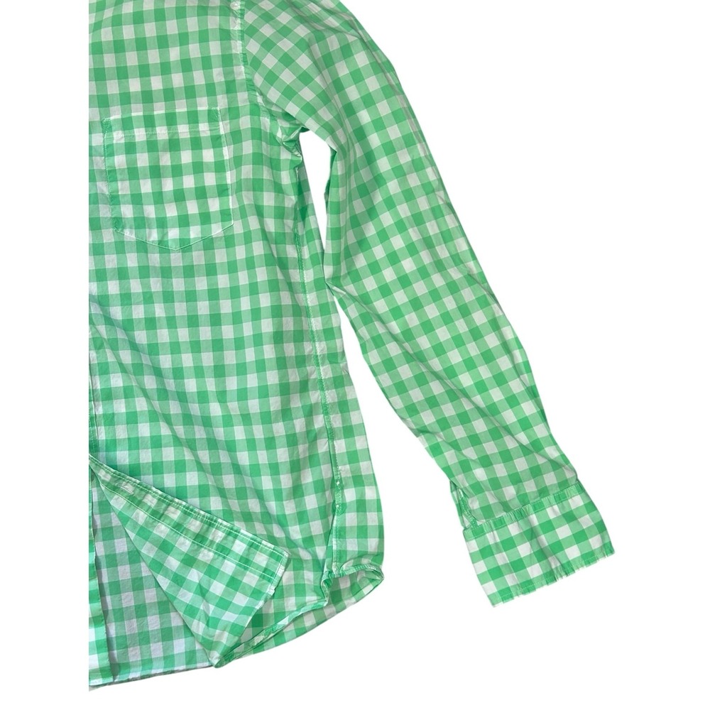 J Crew Mens Medium Slim Fit Gingham Button Down Shirt Green White Lightweight - Picture 5 of 7